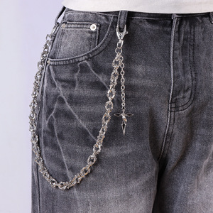 Cadena de cintura de metal estilo Hip Hop Punk, de una sola capa, con colgante de calavera y cruz, para pantalones, uso diario, plata tibetana - Product Image 1