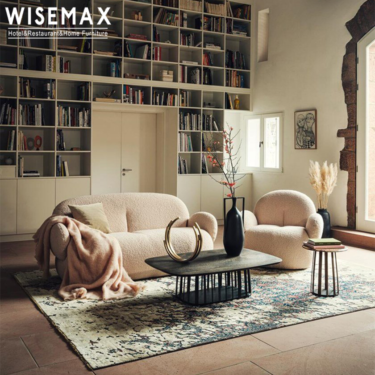 WISEMAX FURNITURE Teddy Lamb Wool Single Sofas for Living Room