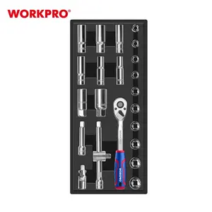 WORKPRO 23PC 3/8" Dr. Ratchet Socket Set Stackable Cabinet Tool Tray