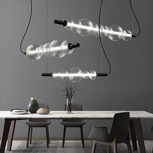 Lampadario a LED in Vetro a Forma di Nuvola per Soggiorno, Moderno e Semplice, Luce a Striscia Lunga, Design Minimalista, Lampada a Sospensione Nera per Ristorante e Caffè - Product Image 2