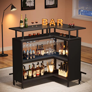 <span class=keywords><strong>Mesa</strong></span> de Bar en Forma de L con Almacenamiento de Múltiples Niveles, Estilo Industrial, Construcción de Madera y Metal, Estante para Copas de Vino para Bar en Casa - Product Image 1