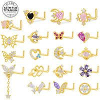 Gaby G23 ASTM-F136 Poste de Piercing de Titanio con Zirconia de Latón en Forma de Corazón, Anillo de Nariz para Mujer, 100 unidades SKU