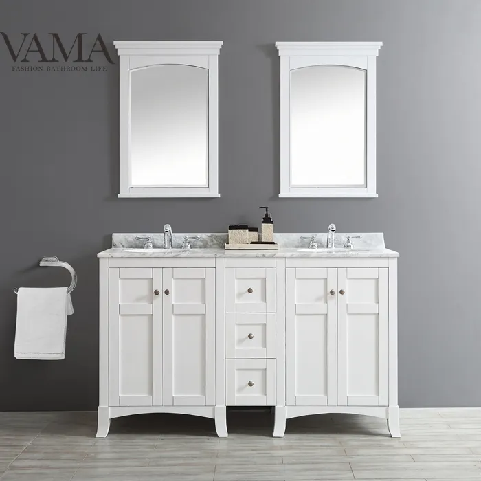 VAMA – ensemble de vanité de salle de bain de couleur blanche de 60 pouces, meubles de salle de bain haut de gamme pour meubles de salle de bain américains 730060