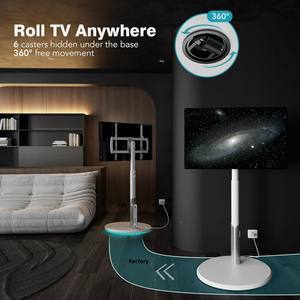 Soporte Móvil para <span class=keywords><strong>TV</strong></span> con Ruedas y Enchufe, para Monitores <span class=keywords><strong>OLED</strong></span>/LED de 27-65 Pulgadas, Ajuste de Altura de 6 Niveles, Iluminación Ambiental - Product Image 2