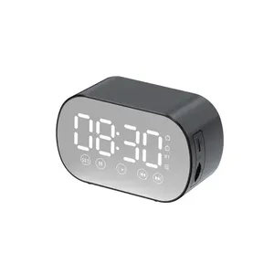 Reproductor de música barato Super Mini espejo LED Altavoz Bluetooth con pantalla digital Tarjeta TF Mesa de escritorio Reloj despertador Altavoz