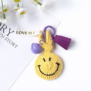 <b>Personalized</b> Hand Knitting Cute Smiling Face Pendant Car <b>Keychain</b> for Women Sweet Bell Pendants Bags Key Chains Bag Accessories - Product Image 5