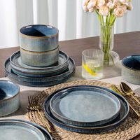 Ensemble de vaisselle de luxe OEM/ODM personnalisé de 12 pièces, ensemble de dîner en céramique réactive, bols et assiettes