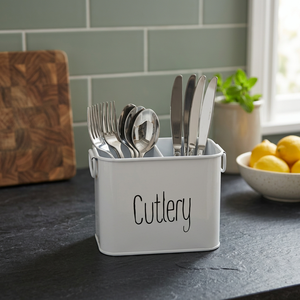 Cutlery Storage Holder Rectangular <b>Metal</b> White Rust Resistant Kitchen Minimalist Style Standing Type - Product Image 5