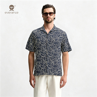 Chemise en lin mélangé pour homme Watercolor Shape 130cm Bleu marine Blanc cassé Style cubain pour les vacances et la plage