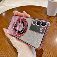 Casing Ponsel Desainer Mewah untuk Vivo Y200 5G Y100 Y100 Y27 Y36 Y17S Y27S Z7 Pro Y02S 4G Y16 V25 Glitter Magnetic Mirror Stand