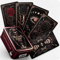 Cartes de tarot éducatives personnalisées dans une boîte en étain avec estampage doré et guide d'accompagnement pour la divination et le divertissement familial, cadeau idéal