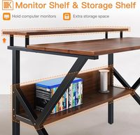 Bureau d'ordinateur pliable avec support pour écran et étagère de rangement, cadre en métal imitation bois, bureau d'écriture pour ordinateur portable pour la maison, le bureau ou la chambre