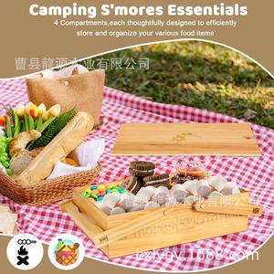 Caja de almacenamiento de aperitivos de madera con tapa y compartimentos, cesta de picnic portátil para exteriores, diseño retráctil, asas plegables - Product Image 3
