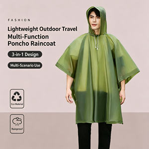 เสื้อกันฝนกลางแจ้ง, เสื้อกันฝน 3-in-1, ผ้าใบคลุมเต็นท์และแผ่นรองพื้น, เสื้อกันฝนแบบพกพาขนาดใหญ่พิเศษสำหรับการเดินป่าและตั้งแคมป์ - Product Image 1