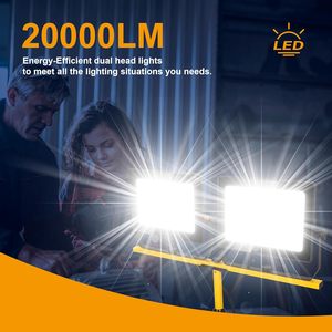 20000 Lumen LED <span class=keywords><strong>Lampe</strong></span> de Travail 200W Double Tête Support Télescopique Trépied Étanche IP66 <span class=keywords><strong>Lampe</strong></span> Interrupteur Individuel Réglable - Product Image 5