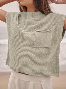 2024 primavera nueva moda versátil cuello redondo suéter sin mangas de punto Suelto - Product Image 6