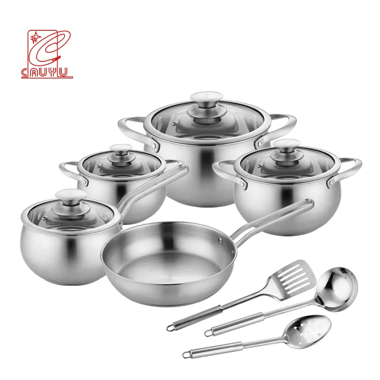 Set di pentole da cucina in acciaio inossidabile a induzione su misura da 12 pezzi set di pentole con utensili da cucina