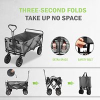 Chariot de camping pliable WOQI en acier inoxydable léger, couleur unie, avec poignée réglable, pour famille, plateforme fermée, rangement