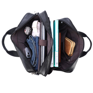 Genuine Leather Men's Large Business <b>Briefcase</b> 17 Inch Laptop Casual Shoulder Bag Travel Office Use Black - Product Image 1