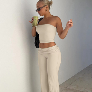 Completo Moda Primavera 2025 <span class=keywords><strong>King</strong></span> Mcgreen Star, Top a Fascia Tinta Unita con Pantaloni a Zampa, Vestibilità Slim per Donna - Product Image 1