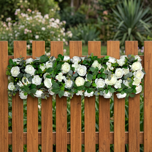 Fleurs Artificielles de Qualité Supérieure en Soie Botanique Faite à la Main, Panneau de 120 cm avec Eucalyptus Sauge Ivoire Pur, Pivoine Blanche et Rangée de Roses - Product Image 2