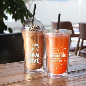 แก้วน้ำสองชั้นแบบใสพรีเมียม 530 มล. แก้วกาแฟเย็นแบบใช้ซ้ำได้ พร้อมหลอดและฝาปิดกันรั่ว สำหรับใช้ในชีวิตประจำวัน - Product Image 4