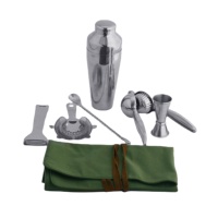 Ensemble d'outils de bar en acier inoxydable moderne et écologique personnalisable de 7 pièces, kit de barman, sac en tissu, shaker à cocktails