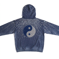 Sweat à capuche de luxe personnalisé brodé avec strass, motif uni, en coton éponge doux pour le streetwear décontracté et quotidien