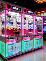 Machine d'arcade à griffes de grue avec boîte de rangement supérieure pour les grands centres de jeux, machine à pièces de monnaie en anglais avec verre trempé en métal