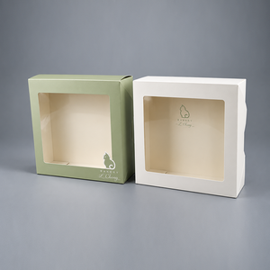 Custom <b>Square</b> Paperboard Cake Box with Window Green White Bakery Packaging - Product Image 6