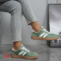 Baskets Samba Rétro à Semelle Gomme pour Femme, Basses, à Lacets, en Daim, Color Block, Décontractées, Blanc Vert Noir, Taille EU