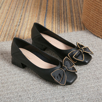 Femmes Noir PU Cuir Style Français Mi Talon Chunky Plate-Forme Chaussures Slip Mocassins avec Talons Minces Doux Confortable PVC Semelle Intérieure