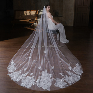 Voile de mariée long en dentelle YM202 1T, voile de mariée cathédrale avec peigne, accessoires de mariage - Product Image 2