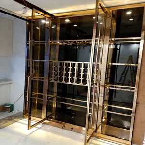 Vinoteca de Acero Inoxidable Dorado con Tiradores de Estilo <span class=keywords><strong>Chino</strong></span>, Mueble Multi-Puertas de Vidrio para Almacenamiento de Vino, Refrigerador de Vino para Villa - Product Image 3