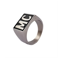 Europäisch-Amerikanisch Stilvoll Trendy Minimalist Biker Serie Breitband Edelstahl Herren ringe Englisch MC Logo Modisch