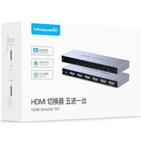 Mindpure - Conmutador HDMI 5x1 4K 60Hz HDR, Selector HDMI 2.0 de 5 Entradas y 1 Salida con Control Remoto IR, Conmutador Automático de 5 Puertos para PS5, Xbox, PC, TV