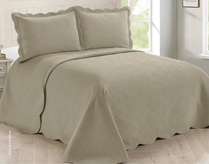 Elegant <strong>Taupe</strong> Embossed Geometric Weave Quilted 100% Polyester Bedspread Set Ultra Soft Coverlet Scalloped Edge Matching Pillow - Product Image 2