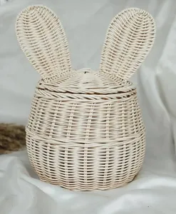 High Quality Cute Rabbit Shape Rattan <b>Storage</b> <b>Basket</b> With Gold Stamp Eco-Friendly <b>Toy</b> Organizer For Children - Product Image 4