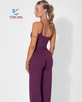 Ensemble deux pièces pour femme : débardeur rembourré à col carré et dos nageur, et pantalon droit taille haute – Tenue de sport quotidienne
