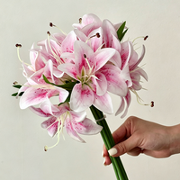 Lot de 6 fleurs artificielles en soie rose longue durée pour la décoration intérieure, les centres de table d'hôtel et le bureau, et fausses lys artificielles