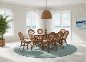 Juego de Comedor de Ratán/Mimbre Asiático Antiguo Inspirado en Java con Mesa Larga para Uso en Hoteles, Villas y Hogares - Product Image 5