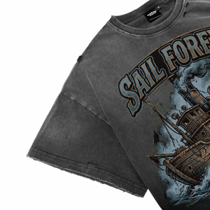 T-shirts Vintage de Qualité Supérieure Effet Délavé Acide, Personnalisés avec Impression DTG Bateau en Bois, Décontractés et Respirants pour Hommes – Vente en Gros - Product Image 5