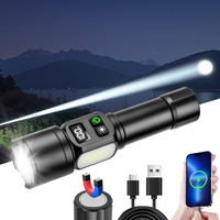 Linterna Táctica Recargable con Zoom Telescópico de 800-1200LM, Luz Lateral COB, Linterna LED con Láser Blanco