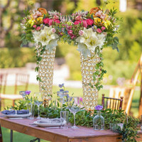 Support de présentation en fer doré avec fleurs en cristal, centre de table de mariage, accessoires de mise en scène, décorations de table