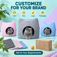Vente en gros de niche pour chat en feutre polyester personnalisée, lit-caverne pour chat d'intérieur avec design oreilles de chat, OEM, abri pour animaux de compagnie