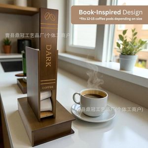 Caja de Almacenamiento para Cápsulas de Café en Forma de Libro de Madera, con Múltiples Compartimentos y Tapa Deslizante, Organizador de Escritorio - Product Image 3