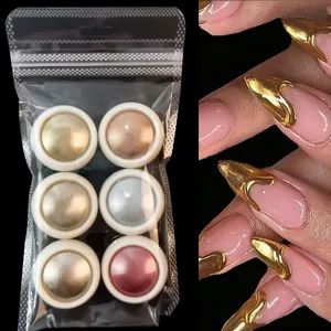 Poudre à ongles effet miroir chromé métallique 6 couleurs/ensemble, paillettes holographiques caméléon, poussière de manucure or rose champagne, poudre à ongles DIY - Product Image 1