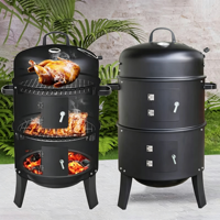 Barbecue vertical à charbon de bois à 3 niveaux pour l'extérieur, multifonctionnel