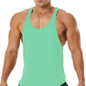 Men's Solid <b>Green</b> <b>Tank</b> <b>Top</b> O-Neck Breathable Knitted Sleeveless Casual Workout Shirt - Product Image 1