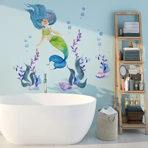 Deniz kızı okyanus çıkarılabilir duvar çıkartmaları karikatür duvar çıkartmaları çocuk odası ev dekor için
